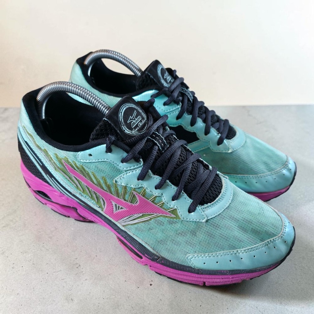 Mizuno Womens Wave Rider 16 Running Shoes Green 410513 4X4U Mesh Lace Up 10.5